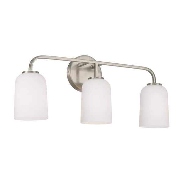 HOMEPLACE LIGHTING 23.5 in. W x 9.75 in. H 3-Light Vanity in Brushed Nickel with Soft White Glass