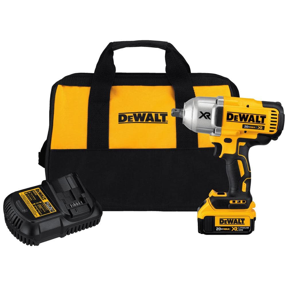 DeWALT 20-Volt MAX XR Cordless Brushless High Torque 1/2 in. Impact Wrench w/ Detent Pin Anvil, Battery 4.0Ah, Charger & Tool Bag
