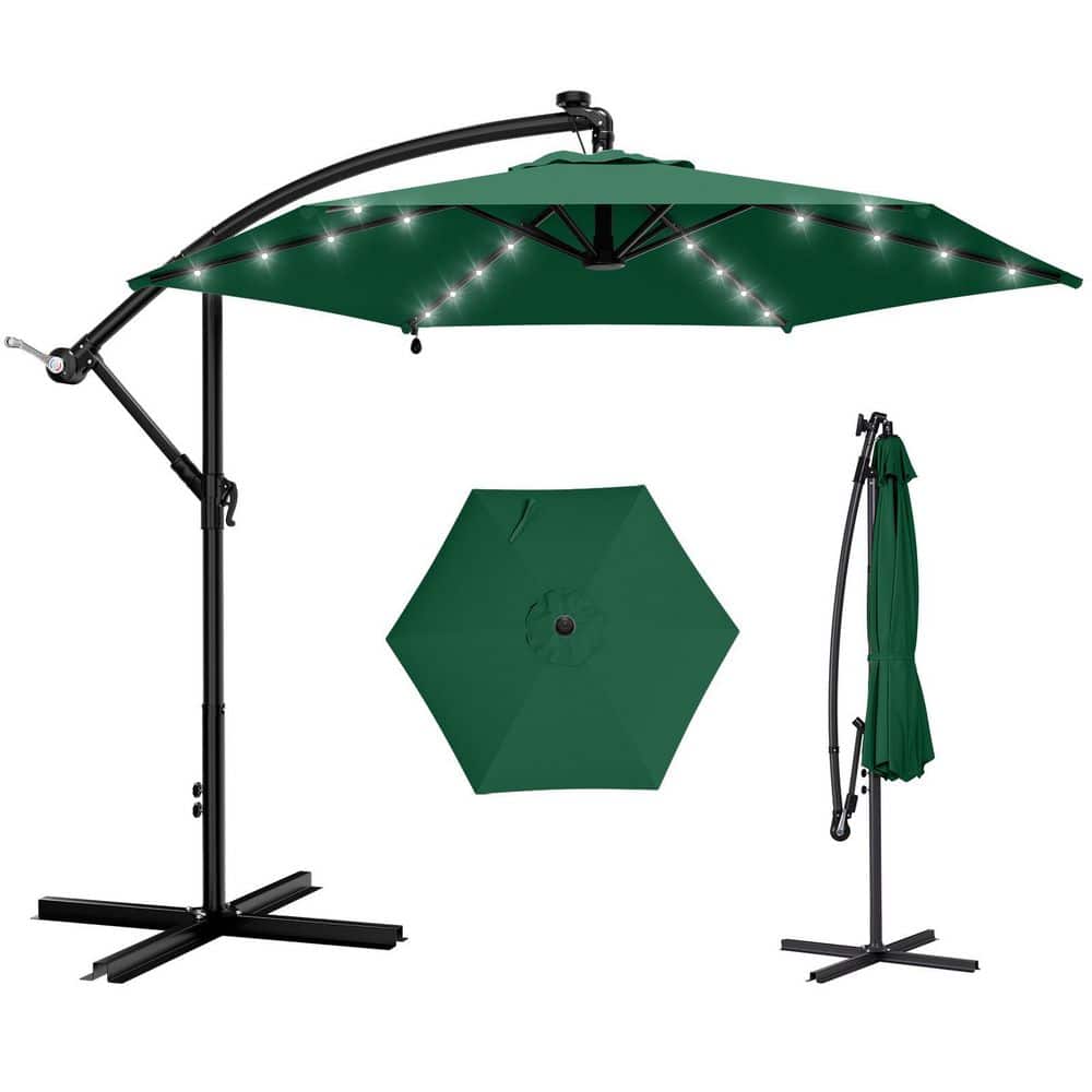 10ft Solar LED Offset Hanging Patio Umbrella in Dark Green with Easy Tilt Adjustment price history on PriceWatchPro