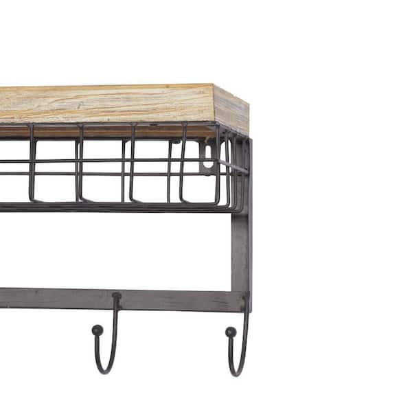 4-Hook Brown Metal Farmhouse Wall Hook