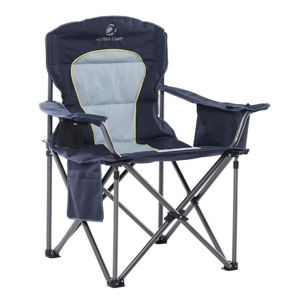 PHI VILLA Oversized Folding Camping Chair With Cooler Bag Thicken Padded Chair Heavy-Duty Linearity Design