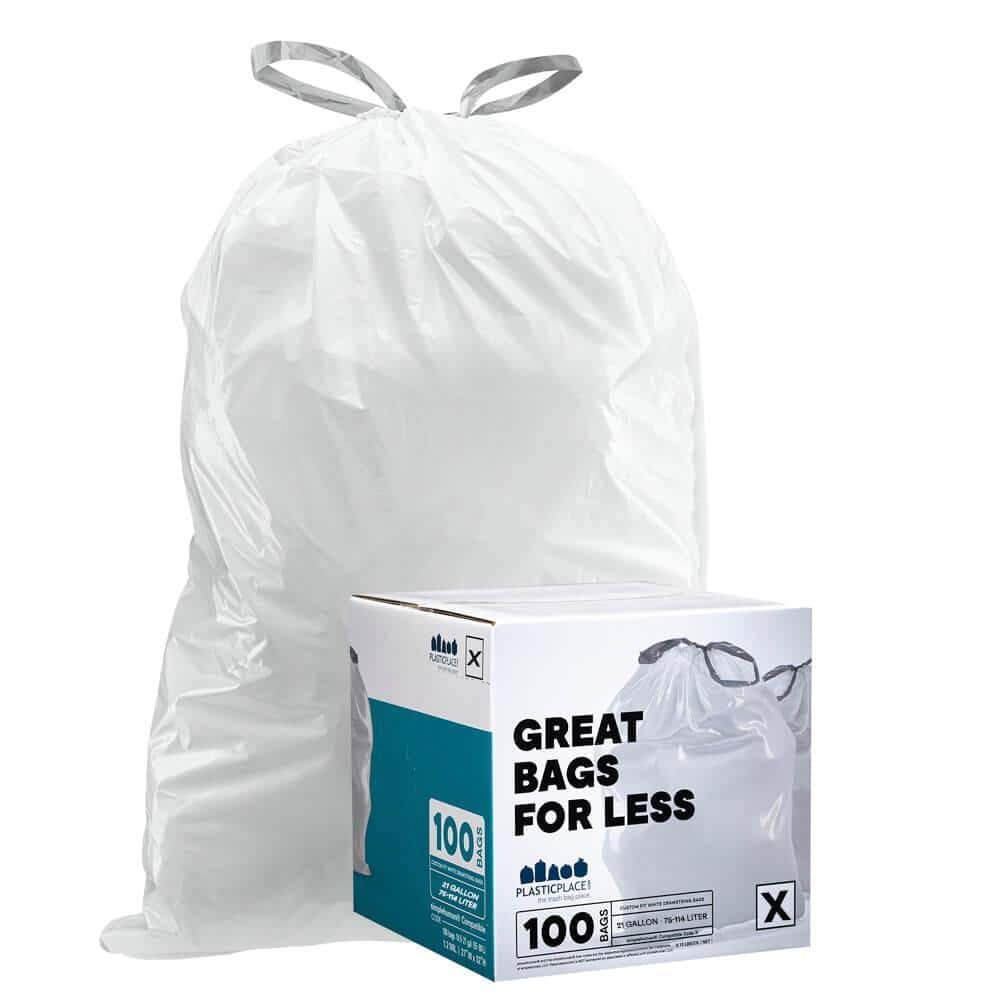 Plasticplace 21 Gal. / 80 Liter White Trash Bags Compatible with Simplehuman Code X 26 in. x 34.75 in. (100-Count)