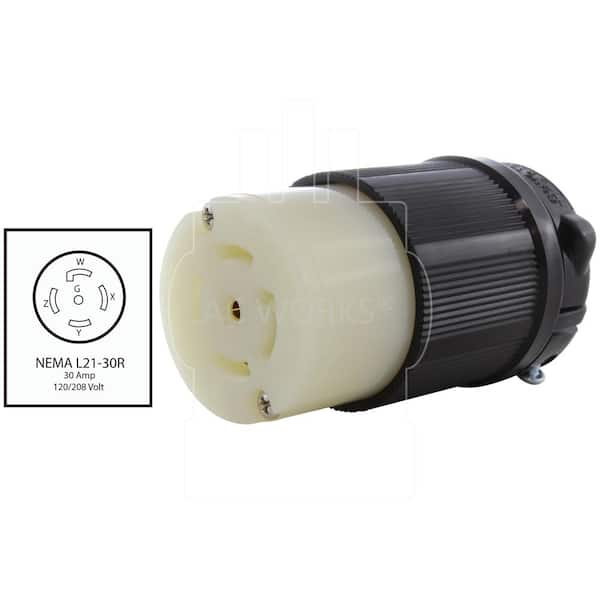 Ac Works Nema 30 Amp 3 Phase 1 8 Volt 3py 5 Wire Locking Female Connector With Ul C Ul Approval Asl2130r Bk The Home Depot