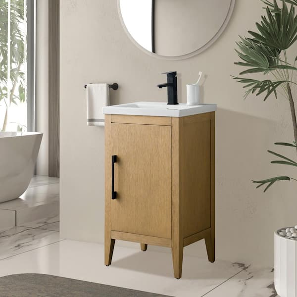 20 in. W x 15.8 in D x 34 in. H Single Sink Bathroom Vanity Cabinet in Natural Oak with Ceramic Top