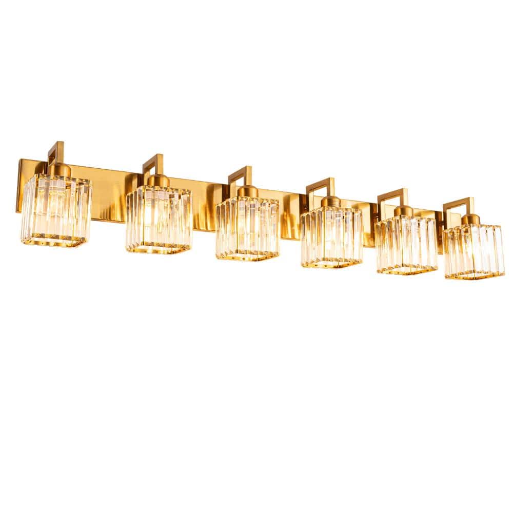44.09 in.6-Lignht Clear Glass Gold Brushed Brass Vanity Light Suitable For Bathroom price history on PriceWatchPro