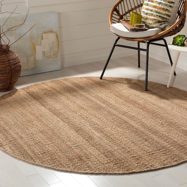 Natural Fiber Beige 6 ft. x 6 ft. Round Solid Area Rug