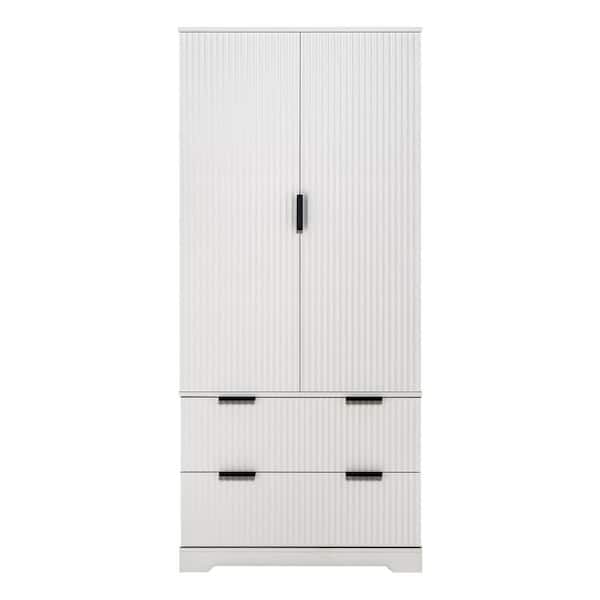 Ethen Modern White Fluted 71.65 in. Tall Kitchen Pantry Cabinet with 2 Large Drawers, 8-Door Spice Rack