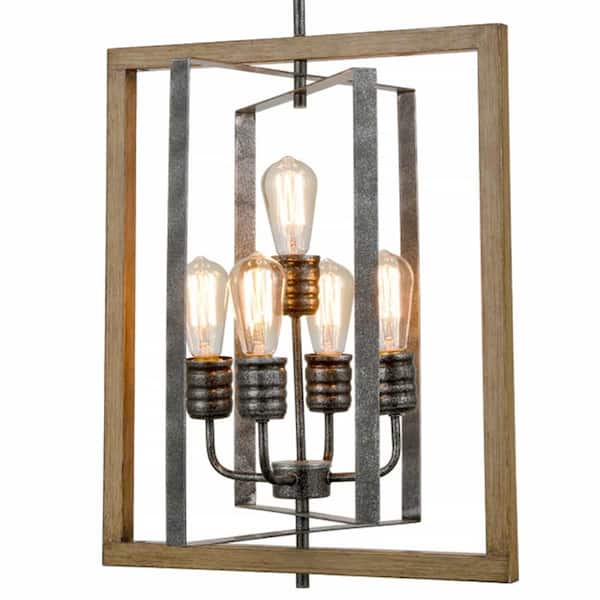 CLAXY 5-Light Grey No Decorative Accents Shaded Geometric Chandelier for Dining Room;Foyer with No Bulbs Included