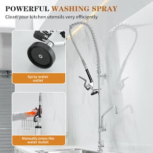 Commercial Restaurant Pull Down Single Handle Single Hole Deck Mount Pre-Rinse Spray Kitchen Faucet in Polished Chrome