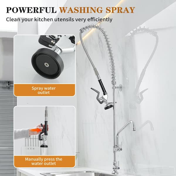 Commercial Restaurant Pull Down Single Handle Single Hole Deck Mount Pre-Rinse Spray Kitchen Faucet in Polished Chrome