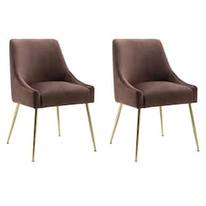 Trinity Coffee Upholstered Velvet Accent Chair with Metal Legs (Set Of 2)
