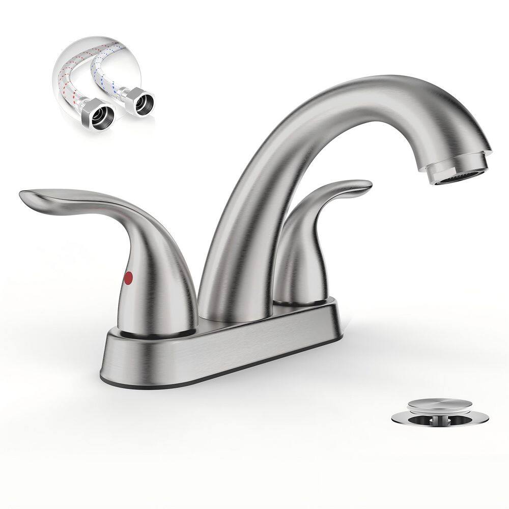4 In Brushed Nickel 2 or 3 Holes Stainless Steel Bathroom Sink Faucet, 2 Handle Bathroom Faucet with Copper Pop Up Drain price history on PriceWatchPro