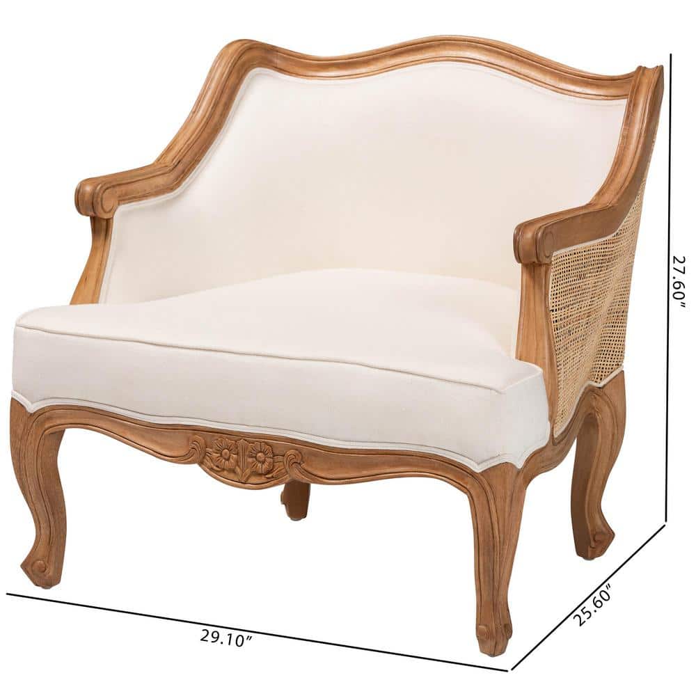 Sylvestra Beige and Honey Oak Accent Chair with Rattan Sides