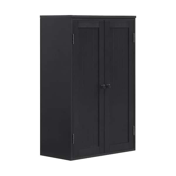 Bnuina 23.25 in. W x 12 in. D x 36 in. H Black Linen Cabinet with 2 Doors and 2 Shelfs in Black