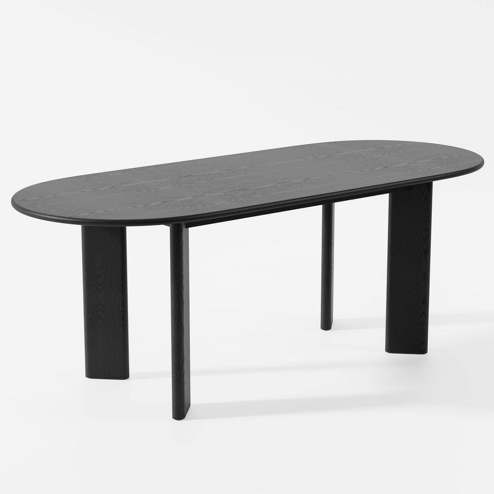 Dovelina Modern Oval Black Wood Top 79 in. 4 Legs Base Dining