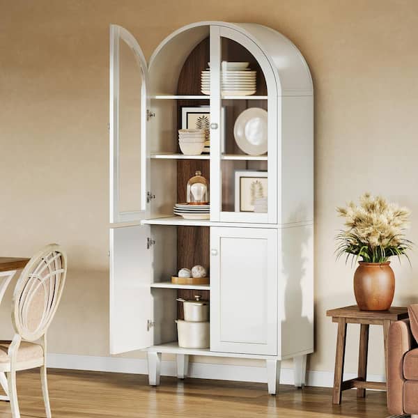 Ahlivia White 68.11 in. H Arched Storage Cabinet with Doors and 5 Adjustable Shelves