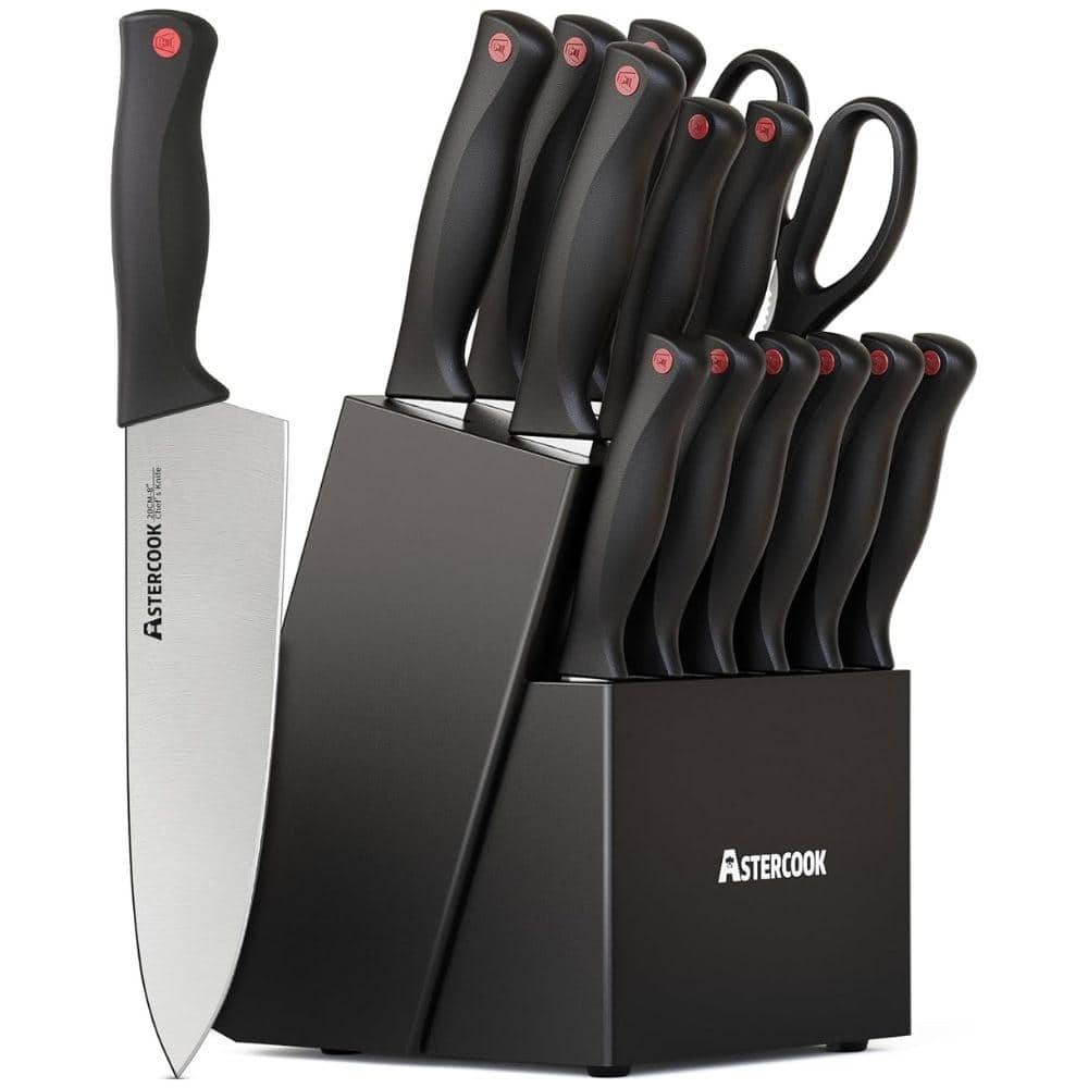 15-Piece Stainless Steel German Knife Set with Wooden Block and Knife Sharp