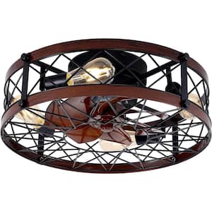 Farmhouse 5-Lights Black Caged Ceiling Fan Chandelier Flush Mount with Lights, Reversible Fan (E26 Bulbs Included)