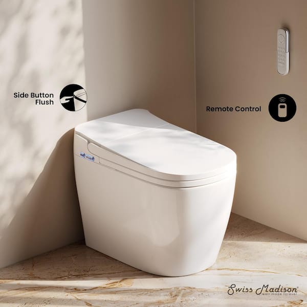 Smart 1-Piece 1.28 GPF Elongated Bidet Toilet with Heated Seat and Remote Control in Glossy White