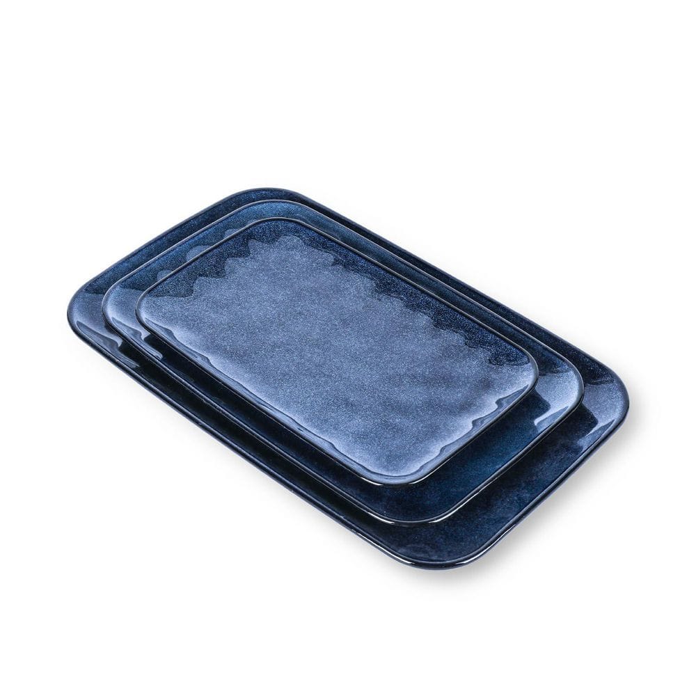 Multi-Colored 8.8 in. W 3-Piece Ceramic Rectangle Serving Platter Set 14 in., 12 in. and 10 in. Porcelain Plates Blue price history on PriceWatchPro