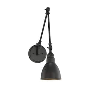 Dakota 5.5 in. W x 17 in. H 1-Light Matte Black Adjustable Wall Sconce with Metal Shade