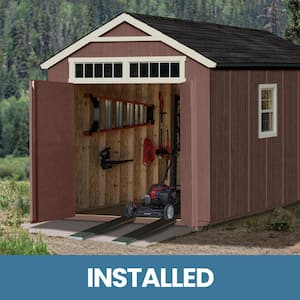 Pro Installed Majestic Premier 8 ft. x 12 ft. Wood Shed with Floor, Window and Ramp Upgrade- Brown Shingle (96 sq. ft.)