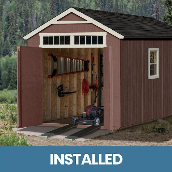 Handy Home Products Pro Installed Majestic Premier 8 ft. x 12 ft. Wood Shed with Floor, Window and Ramp Upgrade- Brown Shingle (96 sq. ft.)