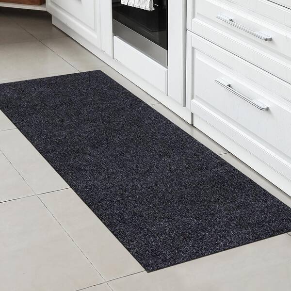 Sweet Home Stores Ribbed Waterproof Non-Slip Rubberback Entryway Mat 2 ft. 7 in. W x 5 ft. L Black Polyester Garage Flooring