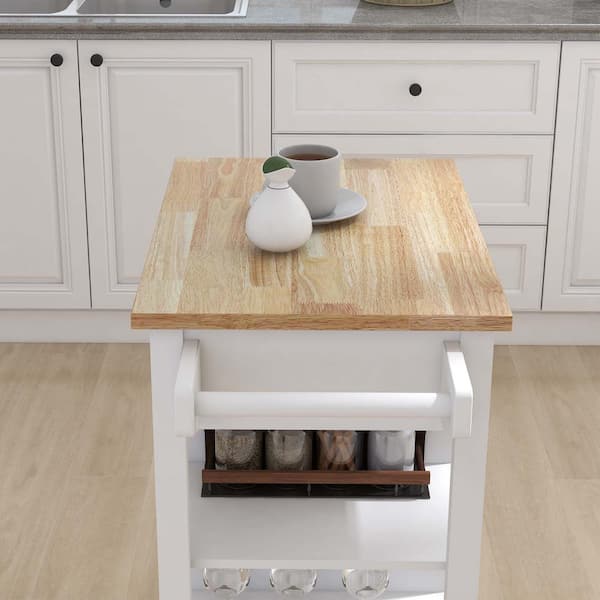 Tileon White MDF Small Kitchen Island with Drawer, Storage Shelves and Wine  Rack AYBSZHD2297 - The Home Depot