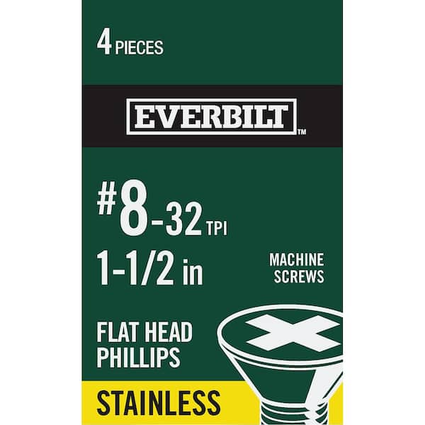 Everbilt #8-32 x 1-1/2 in. Phillips Flat Head Stainless Steel Machine Screw (4-Pack)