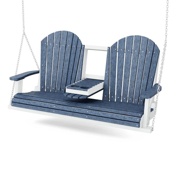 Heritage 2-Person Patriot Blue and White HDPE Plastic Porch Swing with Console