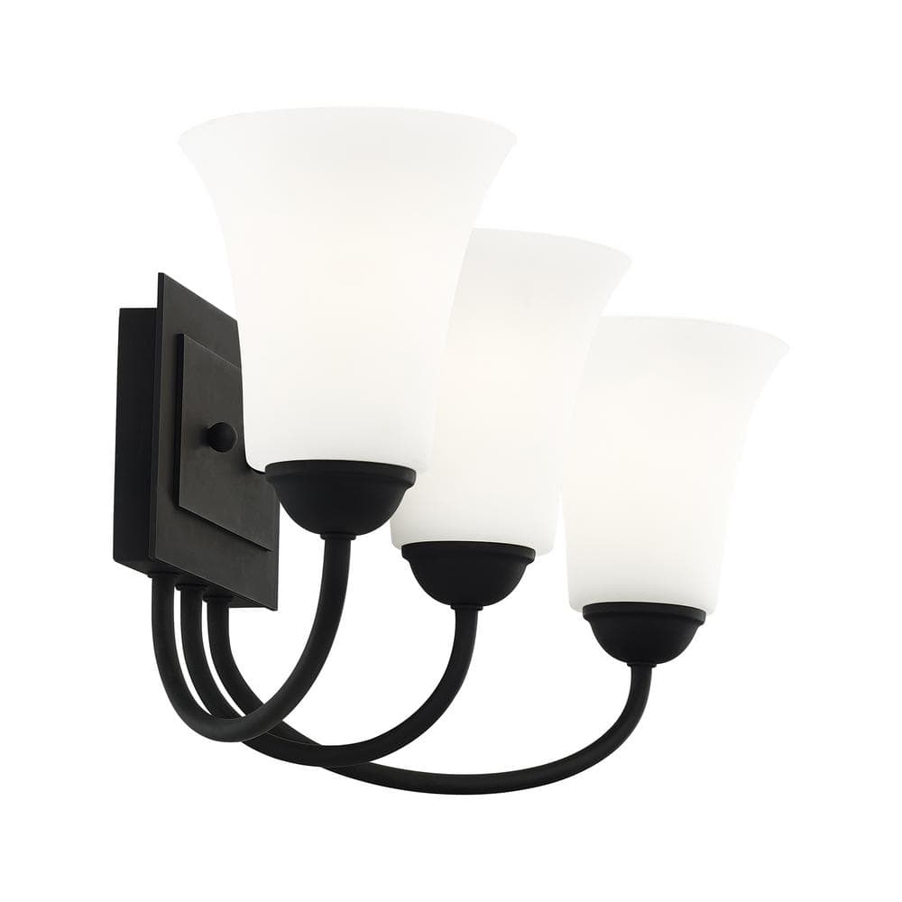 Elegant Ridgedale Black 3-Light Vanity with Satin Opal White Glass