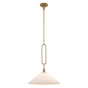 Lumidrop 18 in. 1-Light Gold Hanging Pendant Light Fixture with White Opal Glass Shade