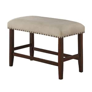 Cream and Brown Rubber Wood High Bench