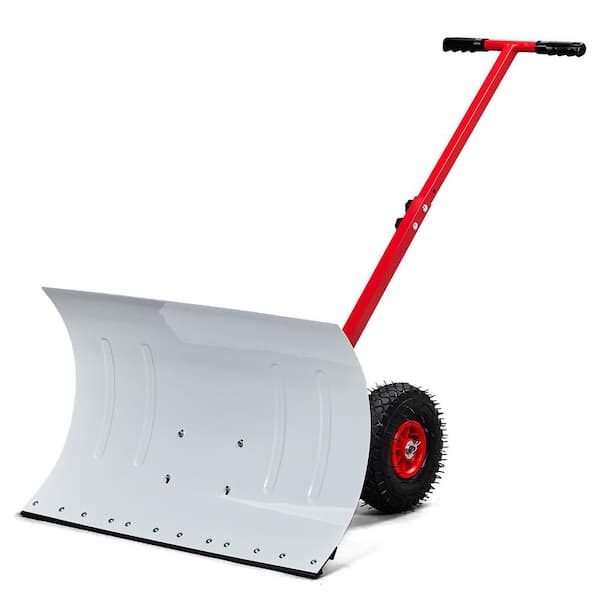 40 in. Metal Red Handle Steel Snow Shovel with Wheels Adjustable Angle