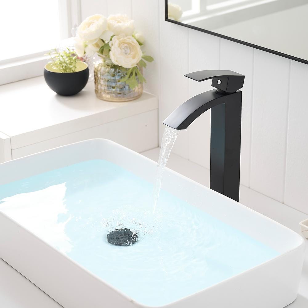 Matte Black Tall Single Handle Vessel Sink Faucet
