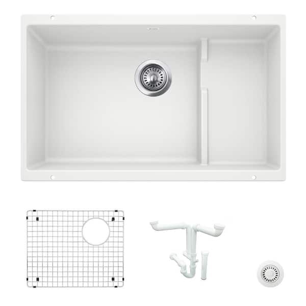 Blanco Precis 28.75 in. Undermount Single Bowl White Granite Composite Kitchen Sink Kit with Accessories