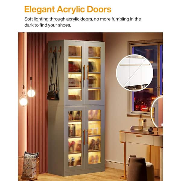 BYBLIGHT 66.93 in. H x 24.8 in. W. Gray 24-Pairs Tall Shoe