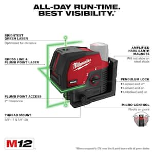 M12 12-Volt Lithium-Ion Cordless Green 125 ft. Cross Line and Plumb Points Laser Level (Tool-Only)