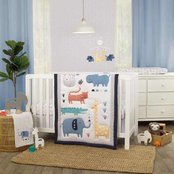 Carter's Animals Collection 4 Piece Applique Baby Crib Bedding Set Jungle Theme 