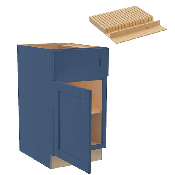 Home Decorators Collection Washington 18 in. W x 24 in. D x 34.5 in. H Vessel Blue Plywood Shaker Assembled Base Kitchen Cabinet Left Knf Block