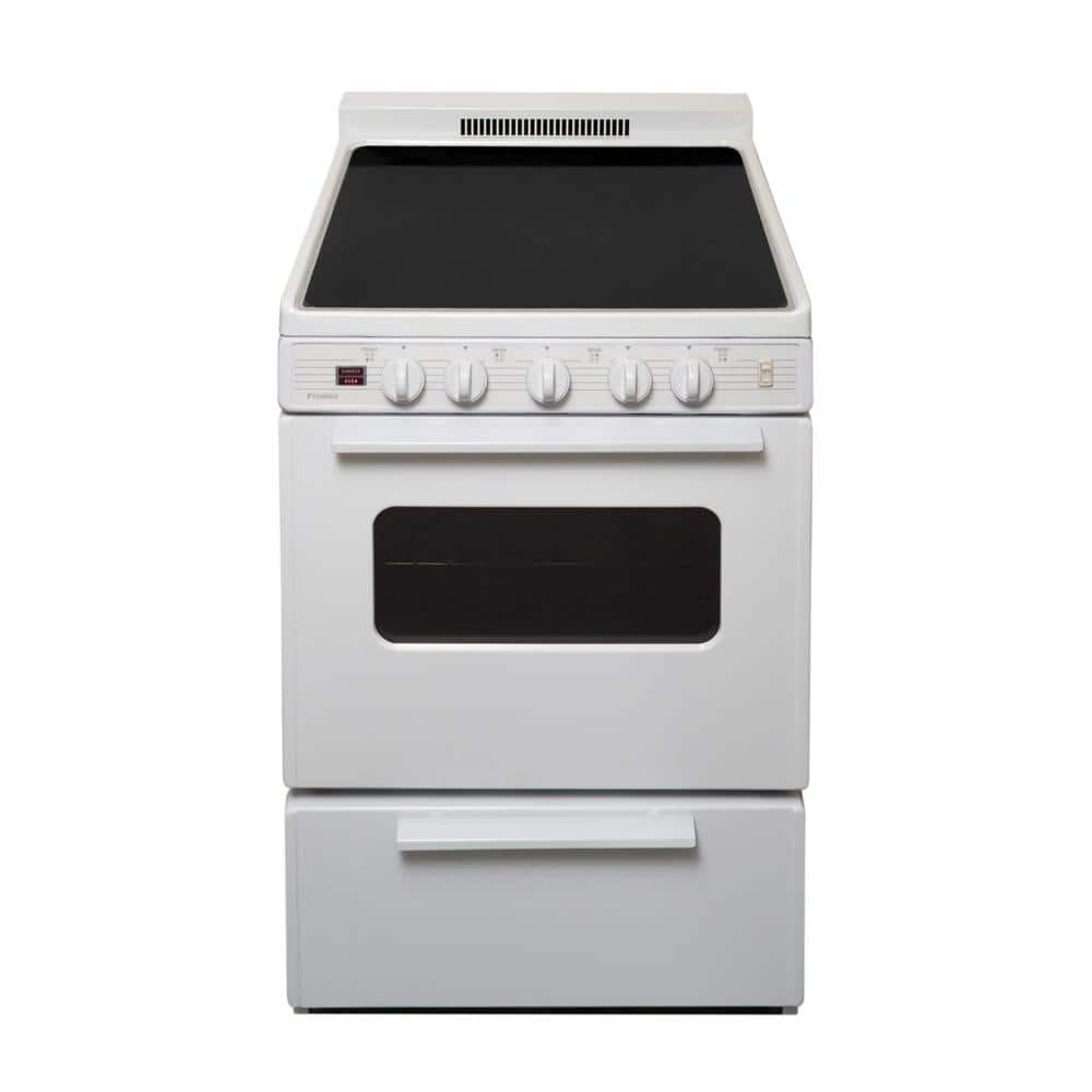Premier EAS2X0OP 20 Inch Electric Range with 4 Smoothtop Burners, 1.5 Inch  Porcelain Backguard, Hot Surface Indicator Light, Surface and Oven Power  Light, Interior Oven Light, Full Width Storage Drawer and ADA Compliant:  White