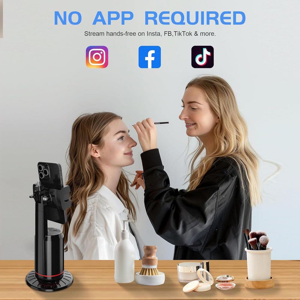 360° Auto Tracking Phone Holder with Remote, Rotating Stand for iPhone, GoPro, Compact Camera, Vlog, Streaming, TikTok - Thumbnail 3