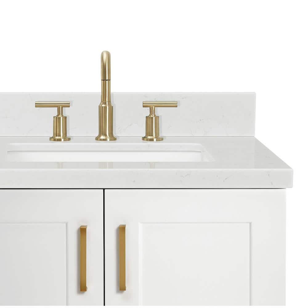 White Freestanding Single Basin Vanity with Gold Hardware