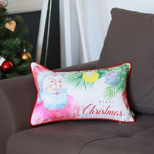 Christmas Santa Decorative Single Throw Pillow 12 in. x 20 in. White and Red Lumbar for Couch, Bedding