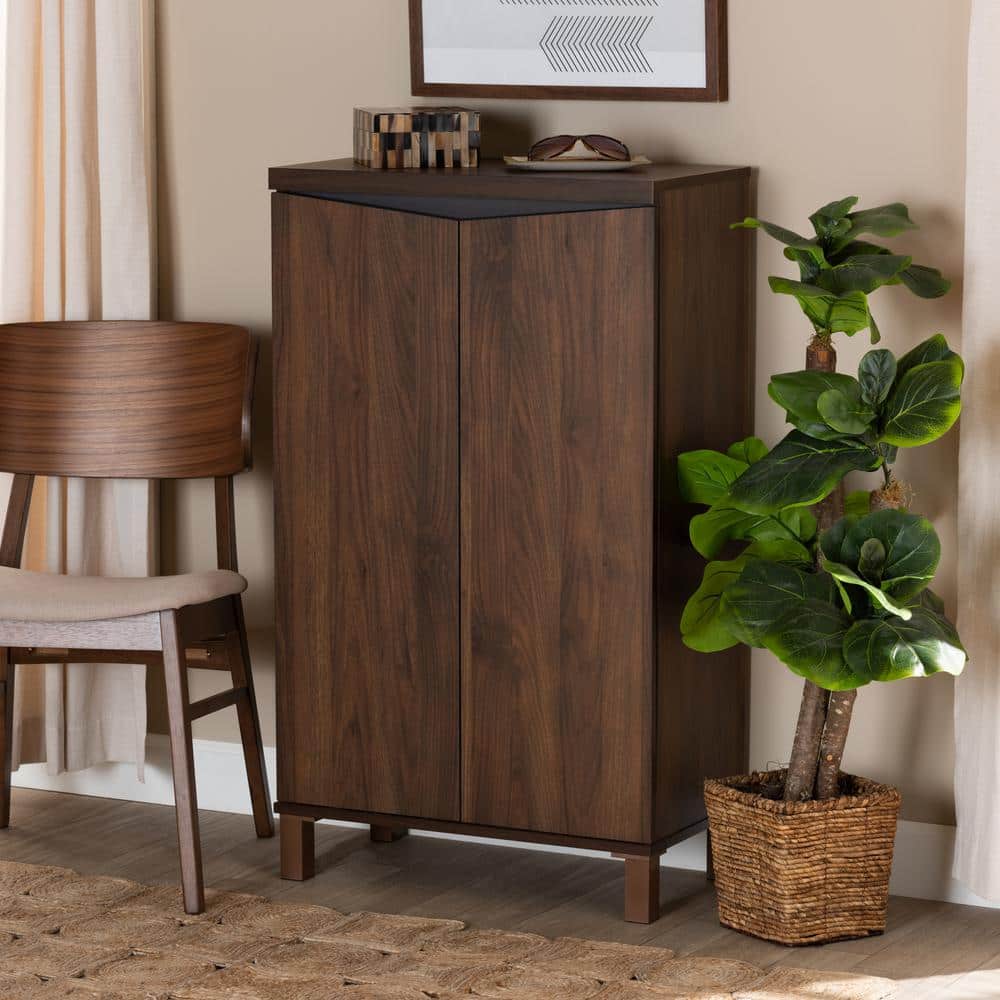 Walnut Brown and Dark Gray 2-Door Shoe Storage Cabinet