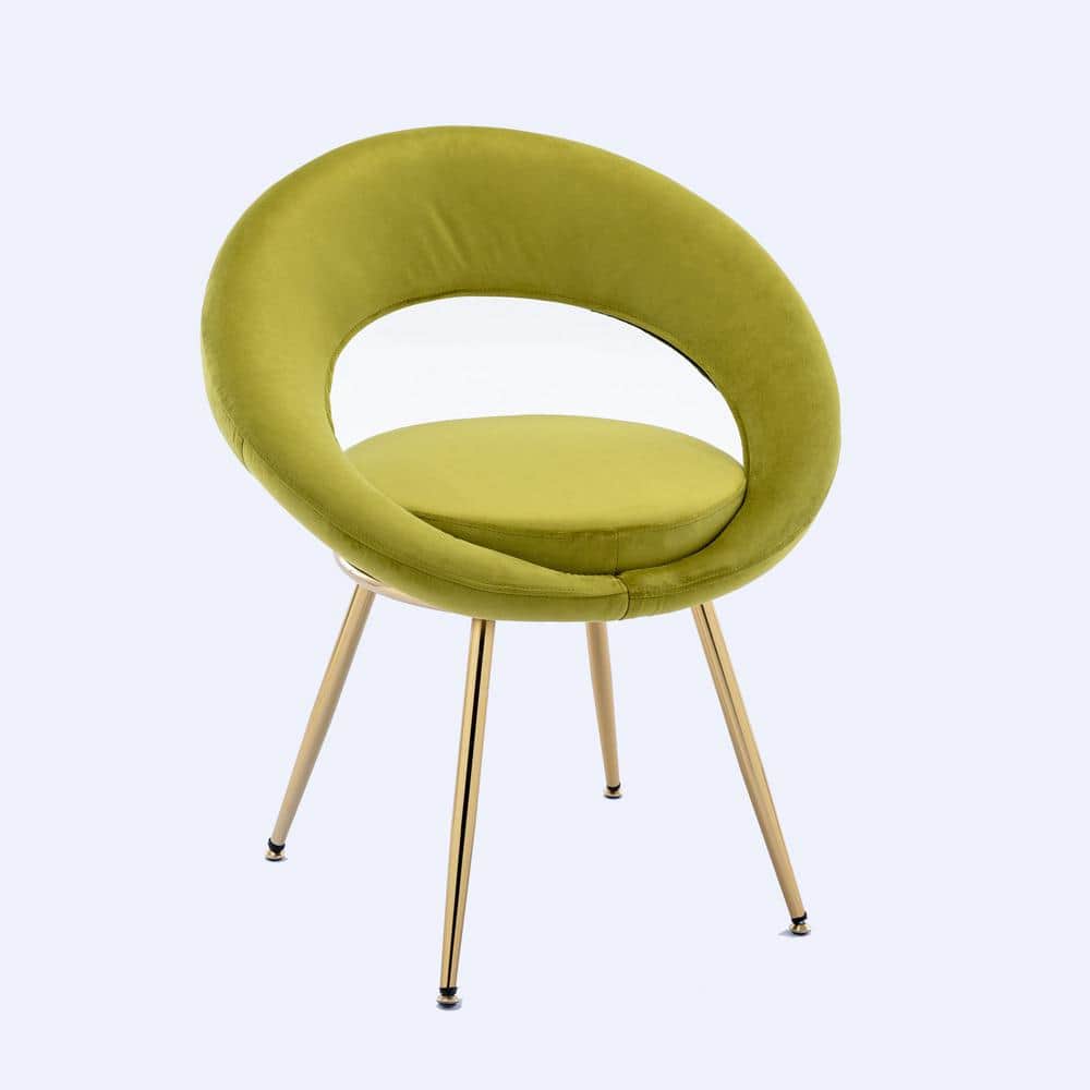 Olive Green Velvet Lounge Chair With Gold Plated Legs For Office Living