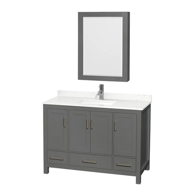 Wyndham Collection Sheffield 48 in. W x 22 in. D x 35 in. H Single Bath Vanity in Dark Gray with Giotto Quartz Top and Mirror