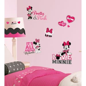 10 in. x 18 in. Mickey and Friends - Minnie Loves Pink 28-Piece Peel and Stick Wall Decals
