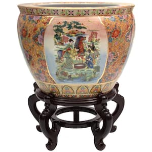 Oriental Furniture 24 in. White Satsuma Birds and Flowers